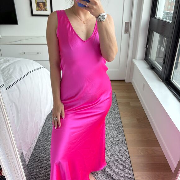 Bardo Collective Sleeveless V-Neck Silky Tank Slip Maxi Dress Fuchsia Small - Picture 3 of 10
